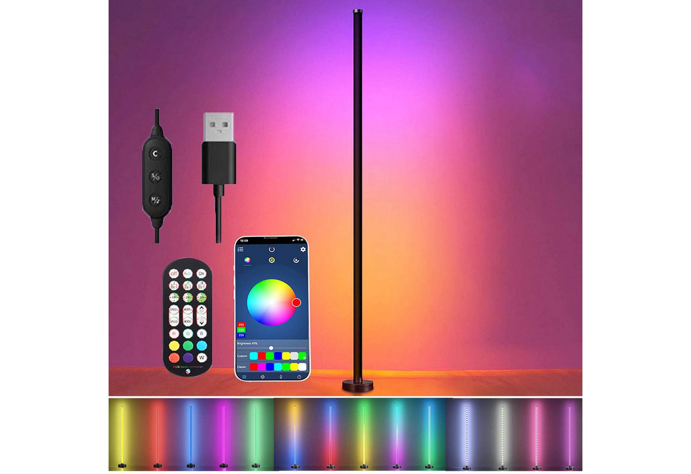 Jibenhome LED Lichtleiste LED Tischleuchte RGB Stehlampe 20W, Fernbedienung, 3 Abschnitte Spleißen, USB-1 Stück, LED fest integriert, Musik-Sync & Dimmbar Ecklampe Ambientelicht Jibenhome LED Lichtleiste LED Tischleuchte RGB Stehlampe 20W, Fernbedienung, 3 Abschnitte Spleißen, USB-1 Stück, LED fest integriert, Musik-Sync & Dimmbar Ecklampe Ambientelicht von Jibenhome