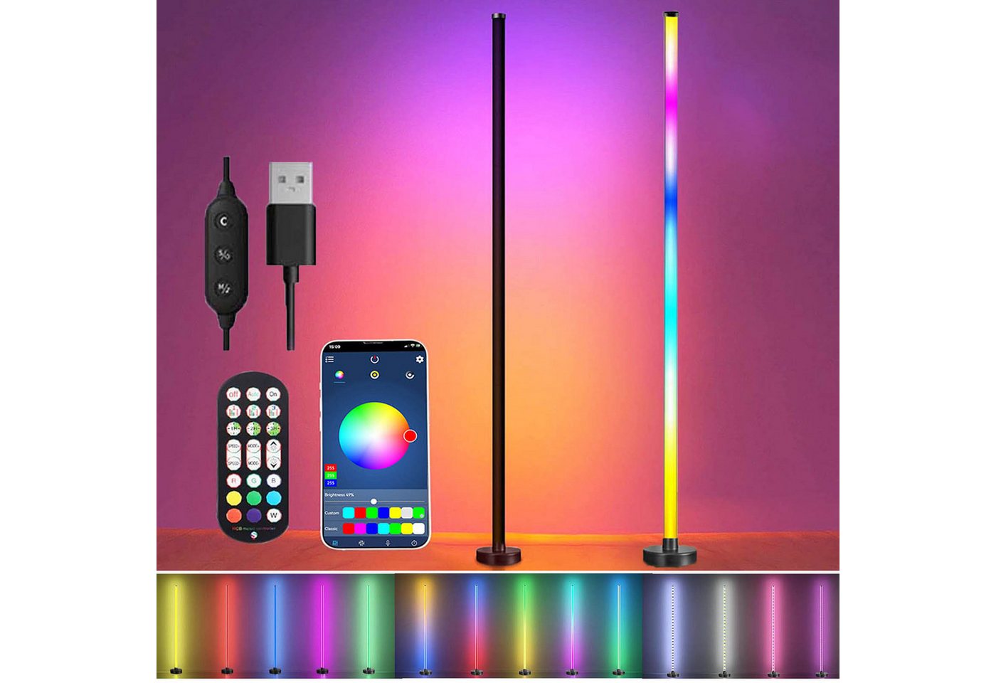 Jibenhome LED Lichtleiste LED Tischleuchte RGB Stehlampe 20W, Fernbedienung, 3 Abschnitte Spleißen, USB-2 Stück, LED fest integriert, Musik-Sync & Dimmbar Ecklampe Ambientelicht Jibenhome LED Lichtleiste LED Tischleuchte RGB Stehlampe 20W, Fernbedienung, 3 Abschnitte Spleißen, USB-2 Stück, LED fest integriert, Musik-Sync & Dimmbar Ecklampe Ambientelicht von Jibenhome