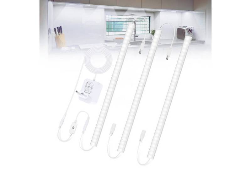 Jibenhome LED Lichtleiste LED Unterbauleuchte Ultrafein LED Lichtleisten mit Dimmbar Schalter, 3 Stück, Kaltweiß, LED fest integriert, Küchenleuchte Stripes für Küche Schrank von Jibenhome