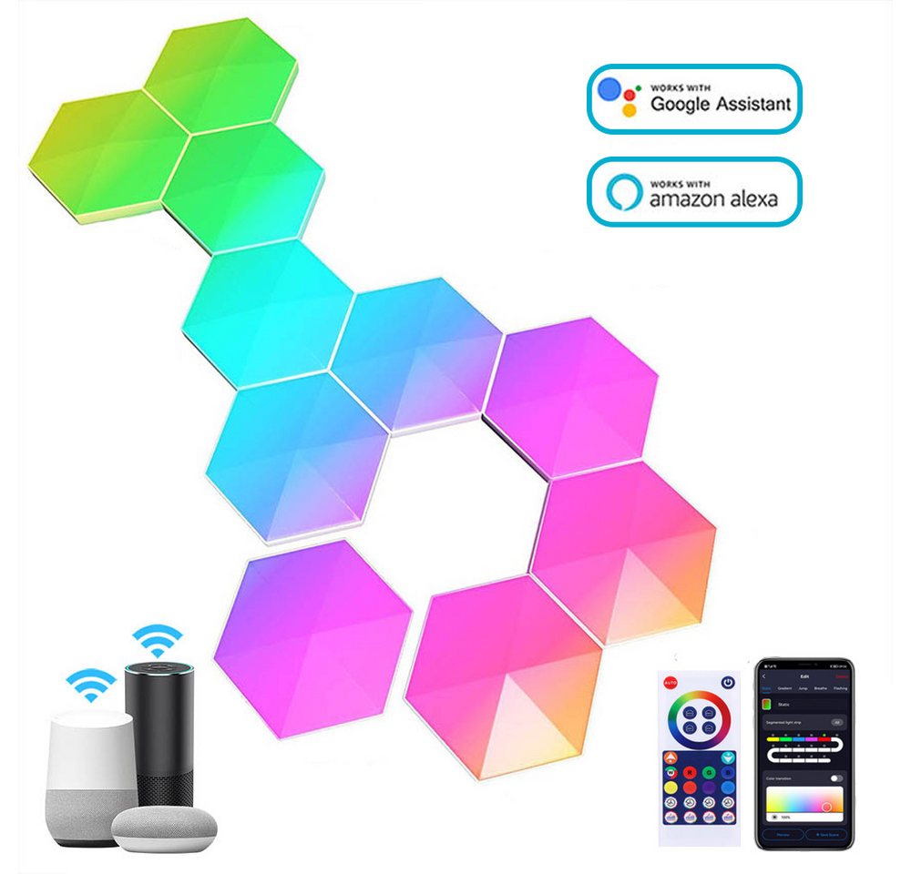 Jibenhome LED Nachtlicht 10er RGB Sechseck Wandleuchte Dimmbar Fernbedienung, Hexagon LED Deko, APP Alexa Google Assistant Musik Sync. Wohnzimmer Spielzimmer Party Jibenhome LED Nachtlicht 10er RGB Sechseck Wandleuchte Dimmbar Fernbedienung, Hexagon LED Deko, APP Alexa Google Assistant Musik Sync. Wohnzimmer Spielzimmer Party von Jibenhome