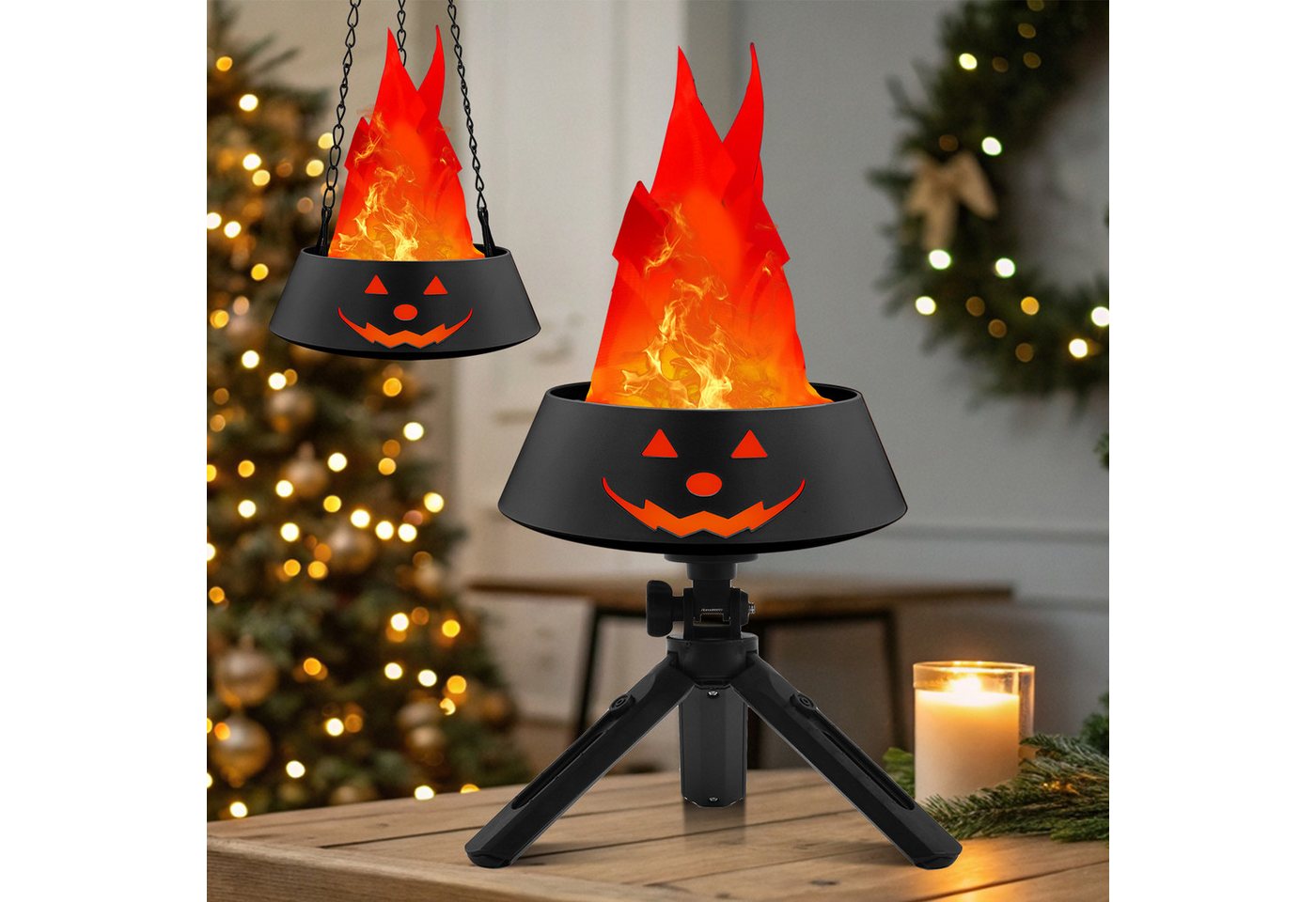 Jibenhome LED Nachtlicht 3D Flackernde Flammenlampe LED Realistisches Kaminfeuer mit USB-Akku, Schwarz, Halloween & Weihnachten Deko, Tisch-/Hängelampe Innen/Außen Jibenhome LED Nachtlicht 3D Flackernde Flammenlampe LED Realistisches Kaminfeuer mit USB-Akku, Schwarz, Halloween & Weihnachten Deko, Tisch-/Hängelampe Innen/Außen von Jibenhome