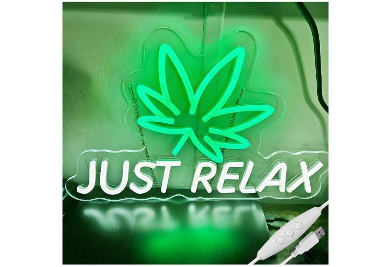 Jibenhome LED Nachtlicht Cannabis Just Relax Neon Schild mit Dimmbar Schalter LED Dekolicht, 40 x 26.5 cm, LED fest integriert, Marihuana-Blatt Neonlicht Acryl Neon-Wanddecor von Jibenhome