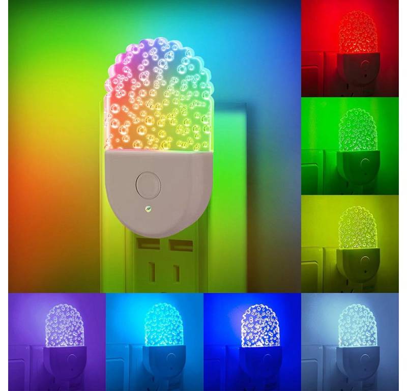 Jibenhome LED Nachtlicht LED Steckdosenleuchte RGB Nachtlicht Dynamisches mit Dämmerungssensor, Blasen, LED fest integriert von Jibenhome