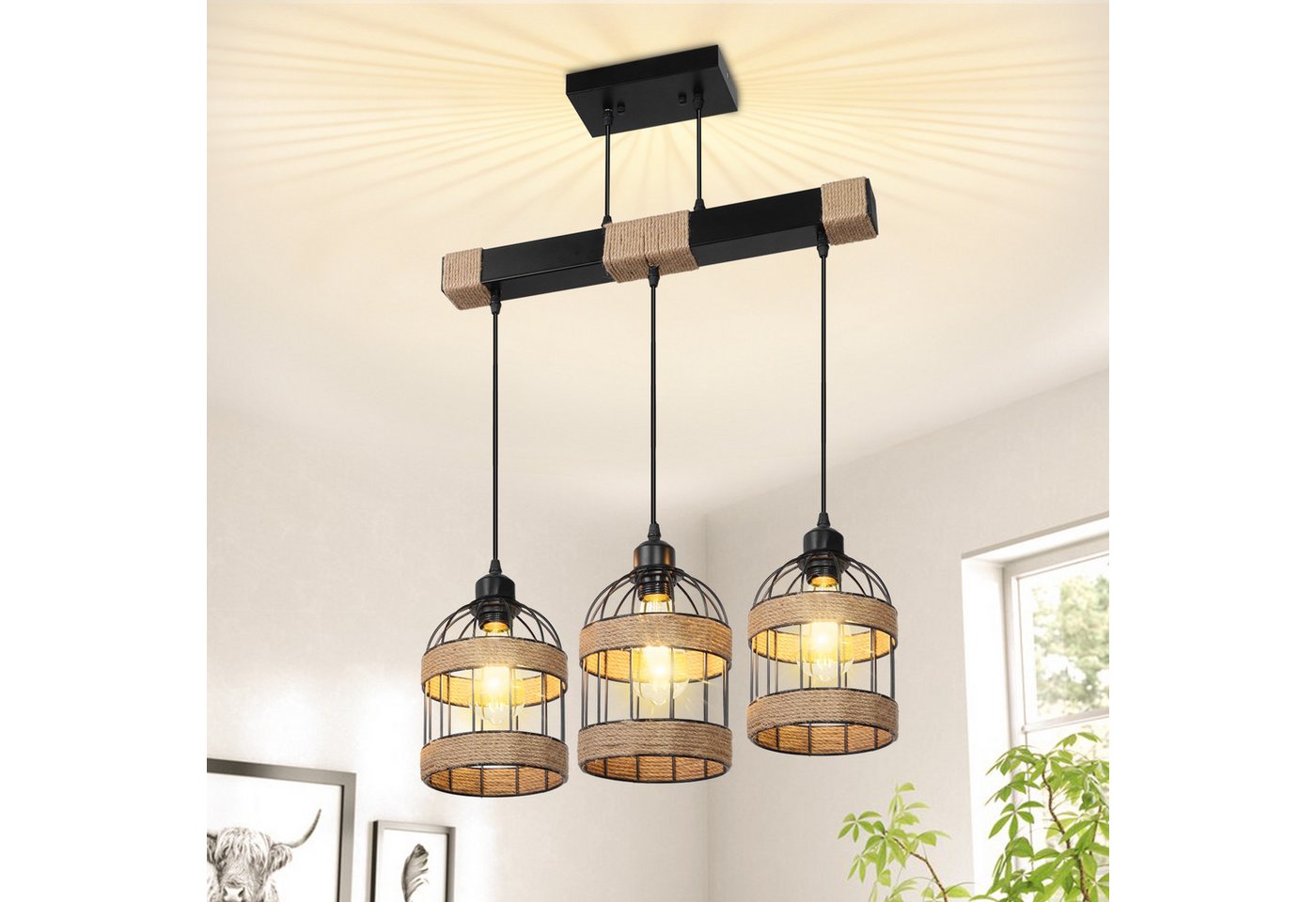 Jibenhome LED Pendelleuchte Boho Hängeleuchten,3-Licht Rattan Hängelampe,Höhenverstellbar, LED wechselbar, LED Pendelleuchte Jibenhome LED Pendelleuchte Boho Hängeleuchten,3-Licht Rattan Hängelampe,Höhenverstellbar, LED wechselbar, LED Pendelleuchte von Jibenhome