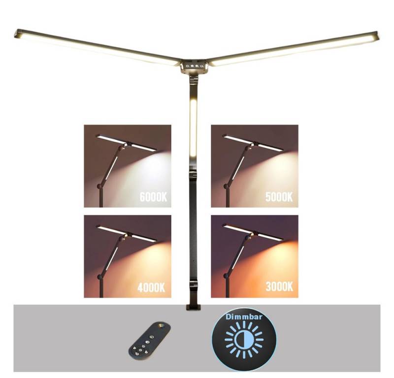 Jibenhome LED Schreibtischlampe Schreibtischlampe Dimmbar Doppelkopf, 24W Leselampe Klemmleuchte Timer, 4 Lichtfarbe, Monitor Lampe Fernbedienung Touch Büro Arbeitszimmer von Jibenhome