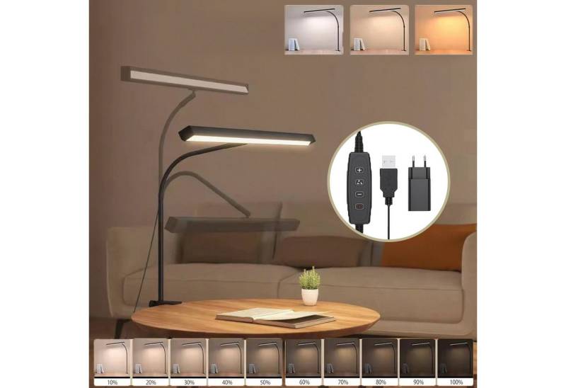 Jibenhome LED Schreibtischlampe Tischlampen 360° Schwanenhals,USB Dimmbar Klemmtischleuchte, USB mit Adapter, LED fest integriert, 3 Farben,40cm Breit für Arbeit,Lesen & Handwerk von Jibenhome
