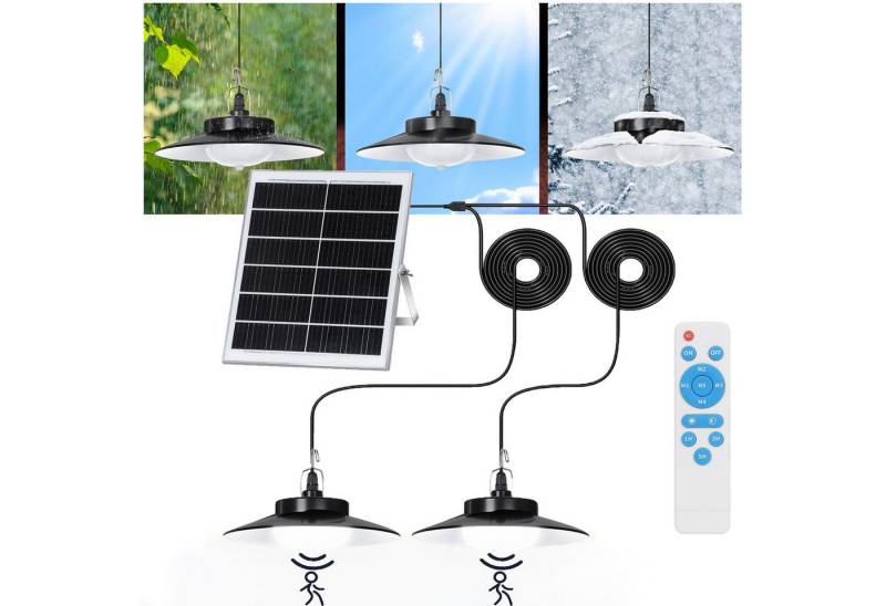 Jibenhome LED Solarleuchte 1/2/3/4 Kopf LED Außen Solar Pendelleuchte 5 Modi mit Fernbedienung, 2 Kopf, LED fest integriert, Jeder Lampenkopf mit 5 m Verlängerungskabel, mit Bewegungssensor von Jibenhome