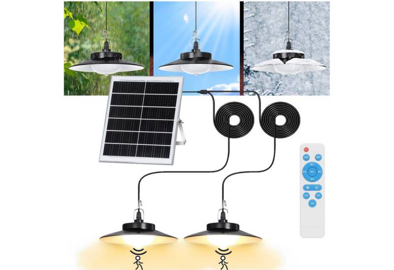 Jibenhome LED Solarleuchte 1/2/3/4 Kopf LED Außen Solar Pendelleuchte 5 Modi mit Fernbedienung, 2 Kopf, LED fest integriert, Jeder Lampenkopf mit 5 m Verlängerungskabel, mit Bewegungssensor von Jibenhome