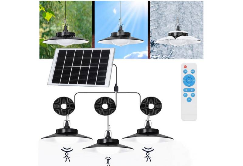 Jibenhome LED Solarleuchte 1/2/3/4 Kopf LED Außen Solar Pendelleuchte 5 Modi mit Fernbedienung, 3 Kopf, LED fest integriert, Jeder Lampenkopf mit 5 m Verlängerungskabel, mit Bewegungssensor von Jibenhome