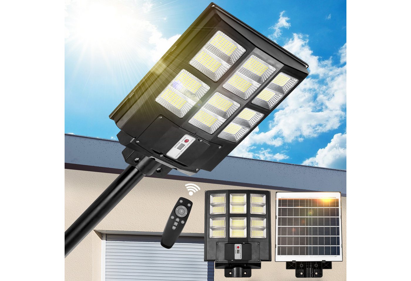 Jibenhome LED Solarleuchte LED Solar Straßenlaterne Wandleuchte mit Bewegungsmelder Sensor, Kleine Größe 576LEDs, Solarbetriebene 6500K Straßenlampe mit Fernbedienung von Jibenhome