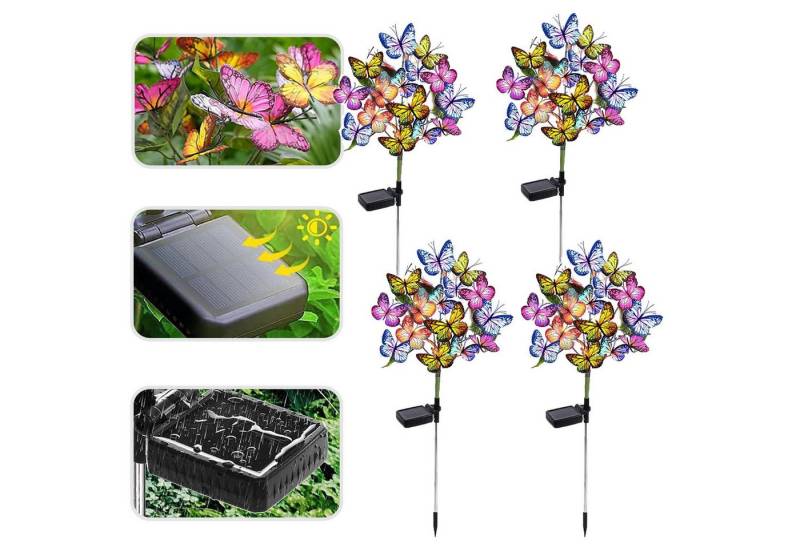Jibenhome LED Solarleuchte LED Solarlampen Gartendeko,LED Solar Gartenleuchte IP65 Wasserdicht, 4 Stück, Schmetterlinge, LED fest integriert, für Außen Fußweg Yard Rasen Terrasse von Jibenhome