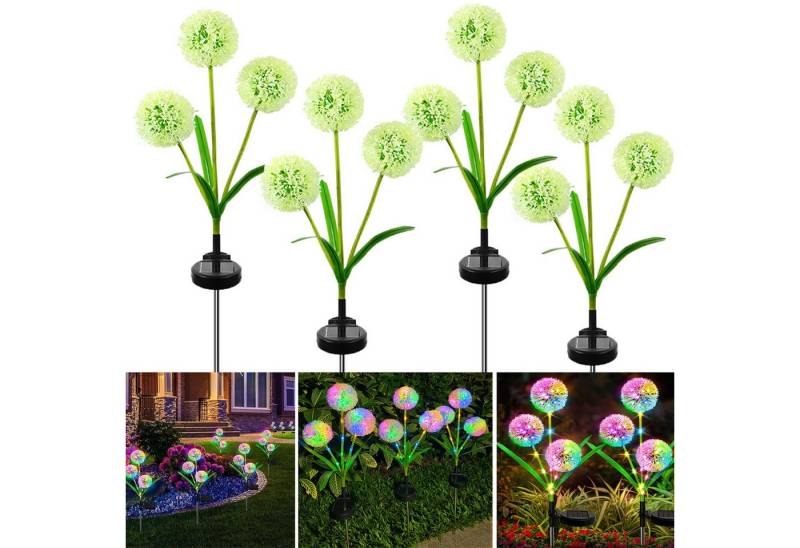 Jibenhome LED Solarleuchte LED Solarlampen Löwenzahn Gartendeko,LED Solar Gartenleuchte 3 Blume, 4 Stück, IP65 Wasserdicht, 2 Modi, LED fest integriert, für Außen Fußweg Yard Rasen Terrasse von Jibenhome