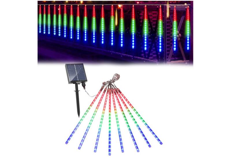 Jibenhome LED Solarleuchte Meteorschauer Regenlichter 8 Tubes Wasserdicht für Party Garten Dekora, RGB,192 LED,30 CM, LED fest integriert, Lichterkette Regenlicht Schneefall Regentropfen Weihnachtsbeleuchtung von Jibenhome