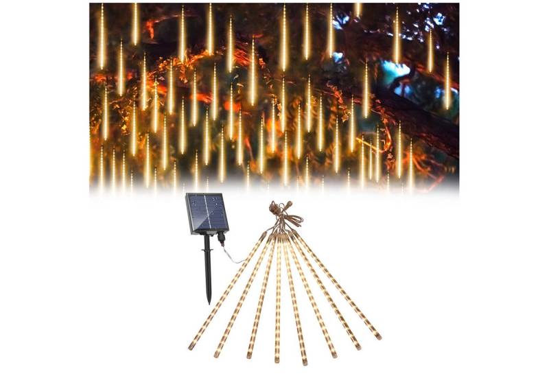 Jibenhome LED Solarleuchte Meteorschauer Regenlichter 8 Tubes Wasserdicht für Party Garten Dekora, Warmweiß,192 LED,30 CM, LED fest integriert, Lichterkette Regenlicht Schneefall Regentropfen Weihnachtsbeleuchtung von Jibenhome