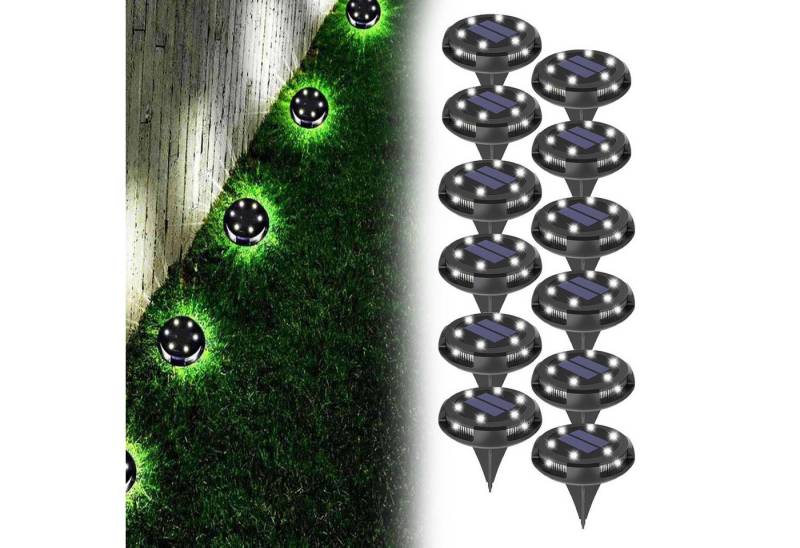 Jibenhome LED Solarleuchte Solar Bodenleuchten,10 LED Solar Gartenleuchte IP65 Solarleuchte, Weiß, Wasserdicht, 12 Stück, LED fest integriert, Wasserdicht,Wegeleuchte von Jibenhome