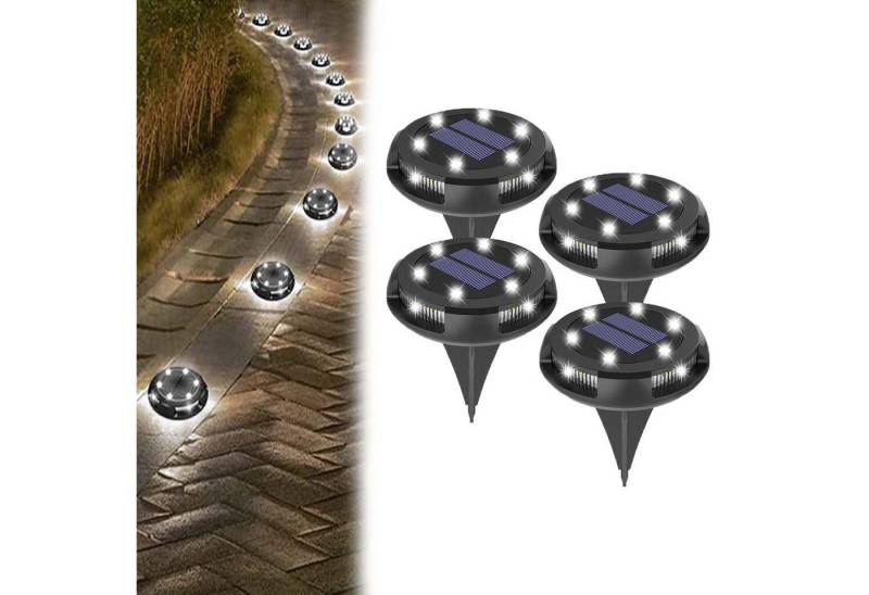 Jibenhome LED Solarleuchte Solar Bodenleuchten,10 LED Solar Gartenleuchte IP65 Solarleuchte, Weiß, Wasserdicht, 4 Stück, LED fest integriert, Wasserdicht,Wegeleuchte von Jibenhome