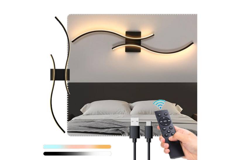 Jibenhome LED Spiegelleuchte Gebogene LED-Wandleuchte ohne Kabel, Moderne Wandlampe, Dimmbar, Timer, Fernbedienung, 3000-6000K, LED fest integriert, 3 Farbtemperaturen, Innenbereich, Outdoor von Jibenhome
