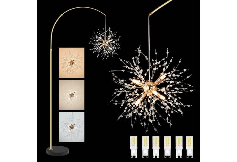 Jibenhome LED Stehlampe Kristall-Stehlampe mit 6 LED-Glühbirne, Acryl Löwenzahn mit Fußschalter, G9-LED-Leuchtmitteln, LED fest integriert, mit Stecker, 180 cm Verstellbare Hohe, 360°-Beleuchtung von Jibenhome