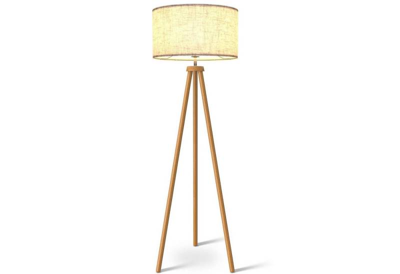 Jibenhome LED Stehlampe LED Stehlampe Stehleuchte Dimmbar Dreibein Holz, mit 3 Farbtemperatur Glühbirne,mit Flachsfarbener Lampenschirm von Jibenhome