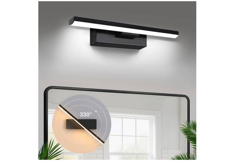 Jibenhome LED Wandleuchte Innen/Außen Aluminium-Wandleuchte 3 Farben Dimmbar, 330°Drehbare Eisen, Weiß, LED fest integriert, Modern LED Spiegelleuchte von Jibenhome