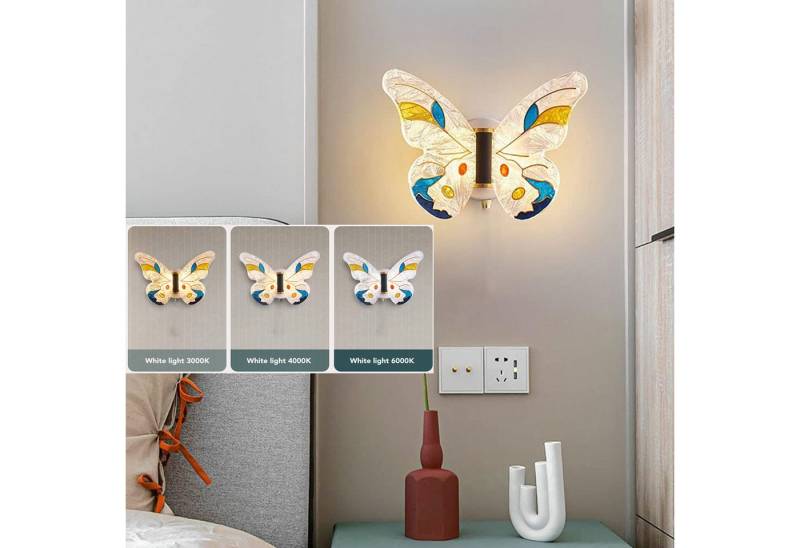 Jibenhome LED Wandleuchte LED-Wandleuchten Dimmbar 3 Farbtem Schmetterlings Wandlampe 8W, Ohne Zugschalter, LED fest integriert, Acryl Wandlampe für Schlafzimmer,Kinderzimmer,Treppen,Flur von Jibenhome