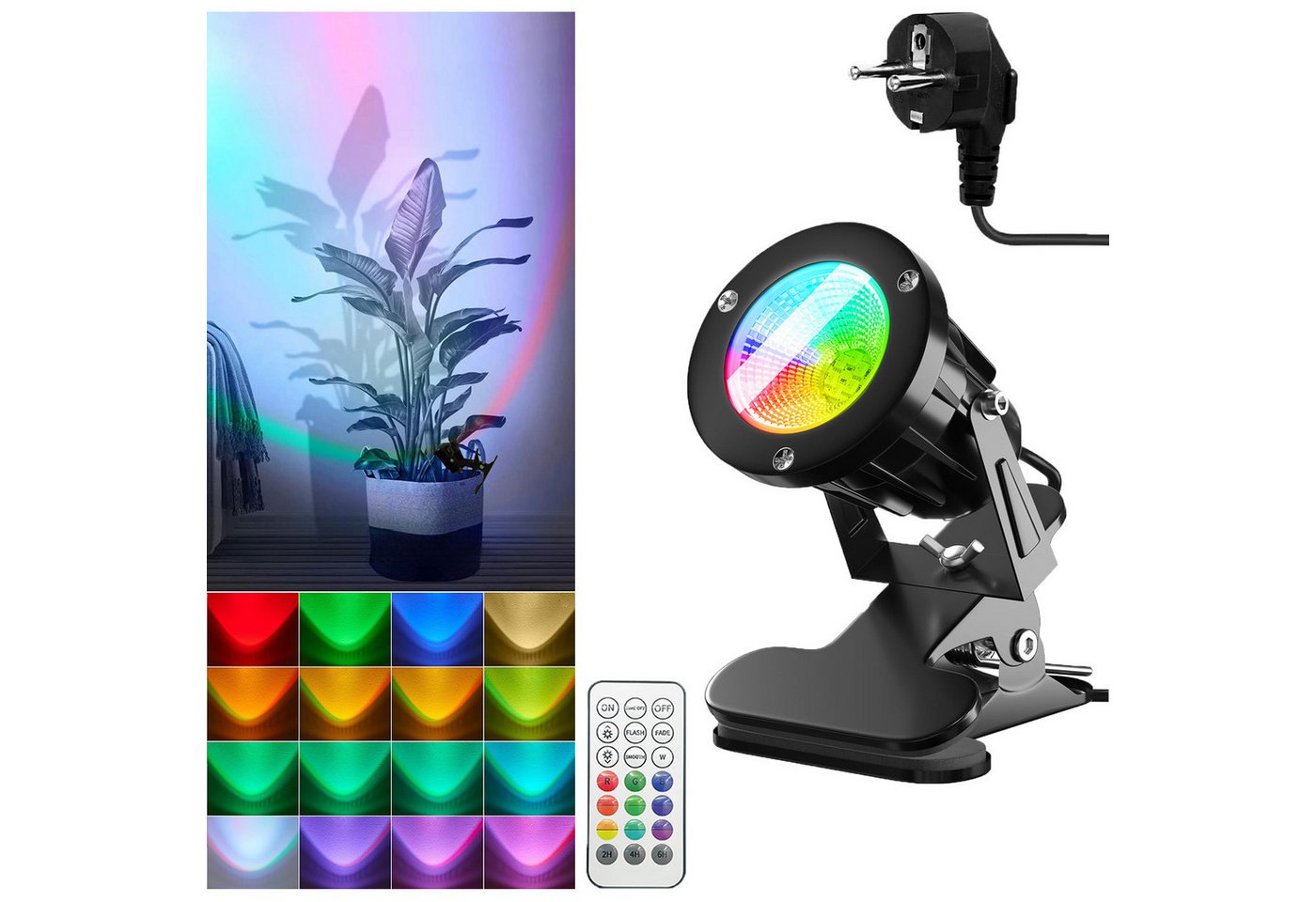 Jibenhome LED Wandstrahler 12W RGB LED-Spot mit Clip und Fernbedienung, 3 Modi Pflanzenbeleuchtung, 7 Helligkeitsstufen, LED fest integriert, mit Stecker, 15 Farben & 3000K Warmweiß Jibenhome LED Wandstrahler 12W RGB LED-Spot mit Clip und Fernbedienung, 3 Modi Pflanzenbeleuchtung, 7 Helligkeitsstufen, LED fest integriert, mit Stecker, 15 Farben & 3000K Warmweiß von Jibenhome