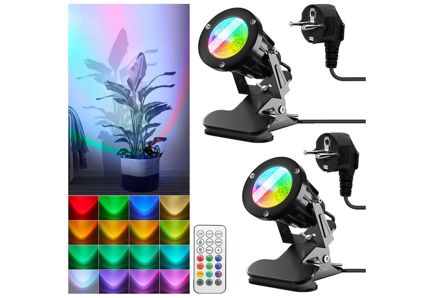 Jibenhome LED Wandstrahler 12W RGB LED-Spot mit Clip und Fernbedienung, 3 Modi Pflanzenbeleuchtung, 7 Helligkeitsstufen, LED fest integriert, mit Stecker, 15 Farben & 3000K Warmweiß Jibenhome LED Wandstrahler 12W RGB LED-Spot mit Clip und Fernbedienung, 3 Modi Pflanzenbeleuchtung, 7 Helligkeitsstufen, LED fest integriert, mit Stecker, 15 Farben & 3000K Warmweiß von Jibenhome