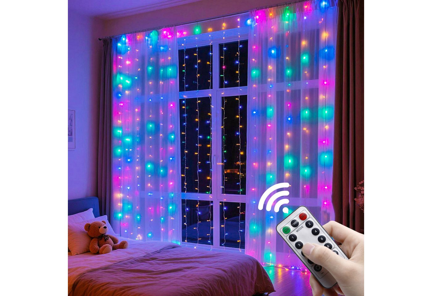 Jibenhome Lichtervorhang LED Vorhang Lichterketten,Vorhanglichter 8 Modi mit Fernbedienung, USB/Timer,3x2M/3x3M,für Hochzeit,Weihnachten Deko von Jibenhome