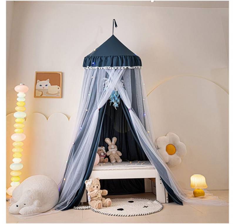 Jibenhome Moskitonetz Doppelschicht Moskitonetz, Bett Baldachin, Lichtblockierung Kuppel, Faltbares Pompon Moskitonetz Bett für Kinderzimmer von Jibenhome