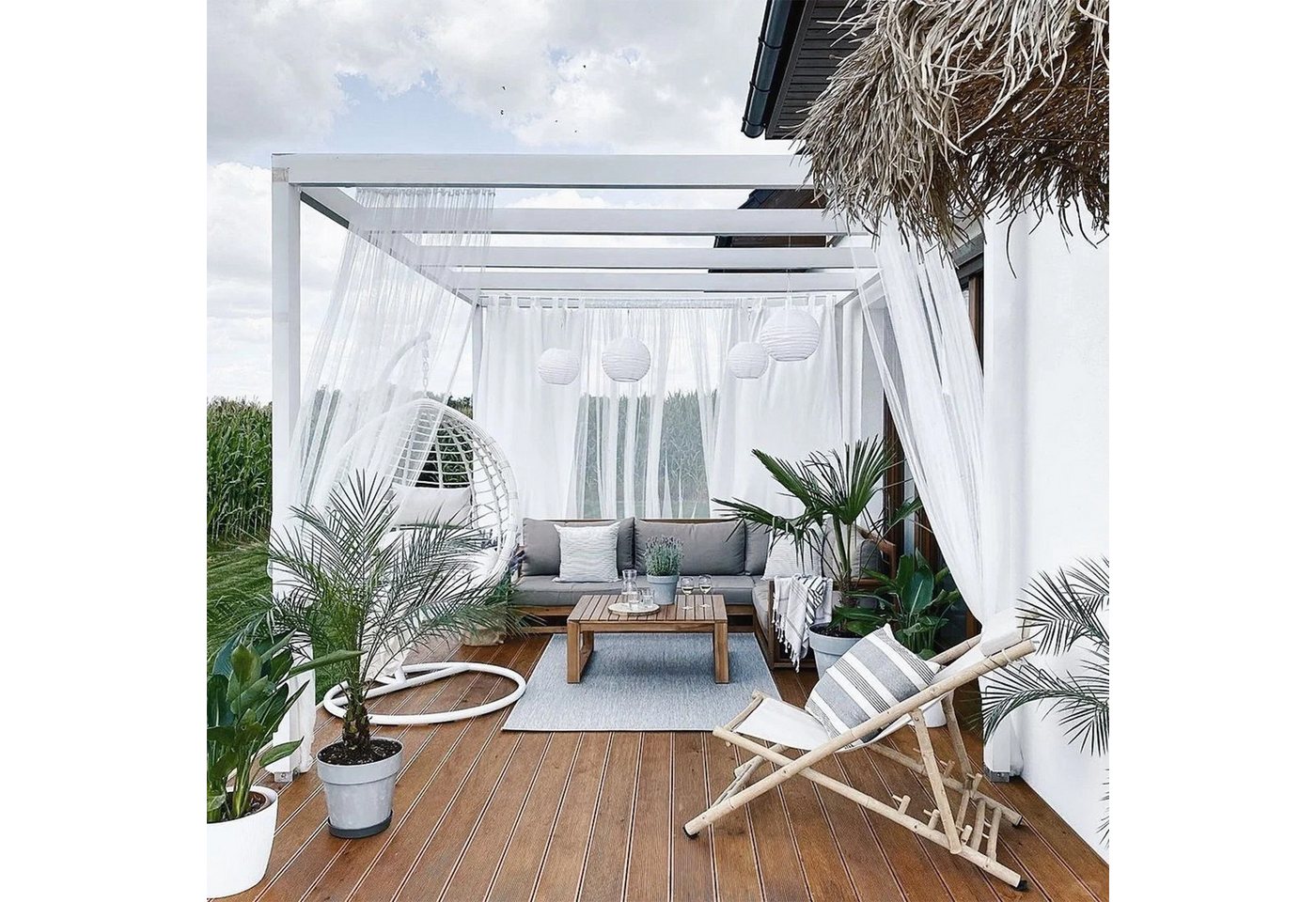 Jibenhome Moskitonetz Outdoor Gardine DIY Verstellbare Stangendurchzug Outdoorvorhänge (1 St), Terrasse von Jibenhome