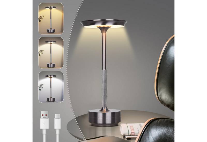 Jibenhome Nachtlicht Outdoor Tischleuchte Akku Touch Dimmbar, LED Tischlampe, Pistolengrau, LED fest integriert, UFO Nachttischlampe, Memory-Funktion, 3 Farbtem von Jibenhome