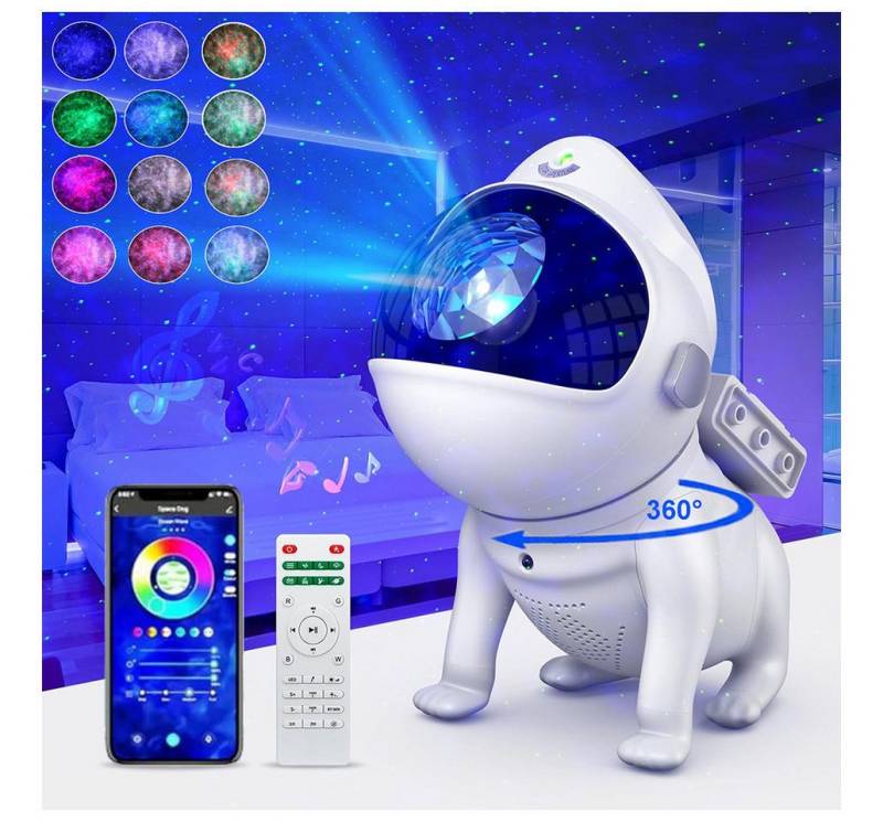 Jibenhome Nachtlicht Sternenhimmel Projektor Hund Lautsprecher Galaxy Projektor Timer Deko, Dimmbar 21 Lichteffekte 360° Verstellbar Musik Sync. Kinder Zimmer von Jibenhome