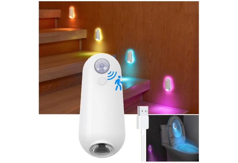 Jibenhome Nachtlicht Toilette Licht RGB WC-Nachtlicht Bewegungssensor USB Treppenlicht, 16 Farben RGB und Warmweiß, LED fest integriert, Toilettenschüssel Nachtlicht mit USB-Kabel, IP44 von Jibenhome