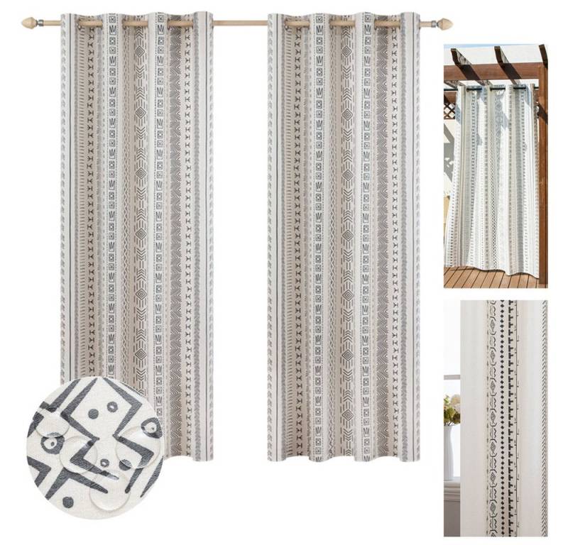Jibenhome Outdoorvorhang 2er Set Vorhang Außen Innen Boho Wasserdicht, Vorhang Outdoor Ösen, (2 St), Geometrie, Sichtschutz Pavillon Hof Terrasse Balkon, B132xH213cm(B) von Jibenhome