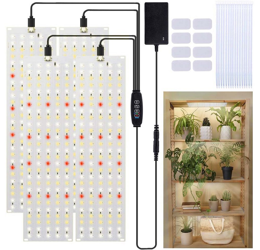Jibenhome Pflanzenlampe Ultradünne LED Wachstumslichter, Vollspektrum-Pflanzenlicht, 135 LEDs, 4er-Pack Dimmbar-Timer, Bedienfeld, (Rot + Weiß 6000 K + Warmweiß 3000 K) von Jibenhome