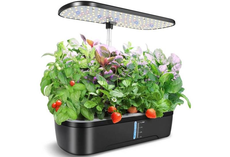 Jibenhome Pflanzkübel Indoor Kräutergarten Set mit LED Grow Light & Timer,8/12 Pods, Hydroponische Anzuchtsysteme mit Sprouter-Schale & Pumpe von Jibenhome