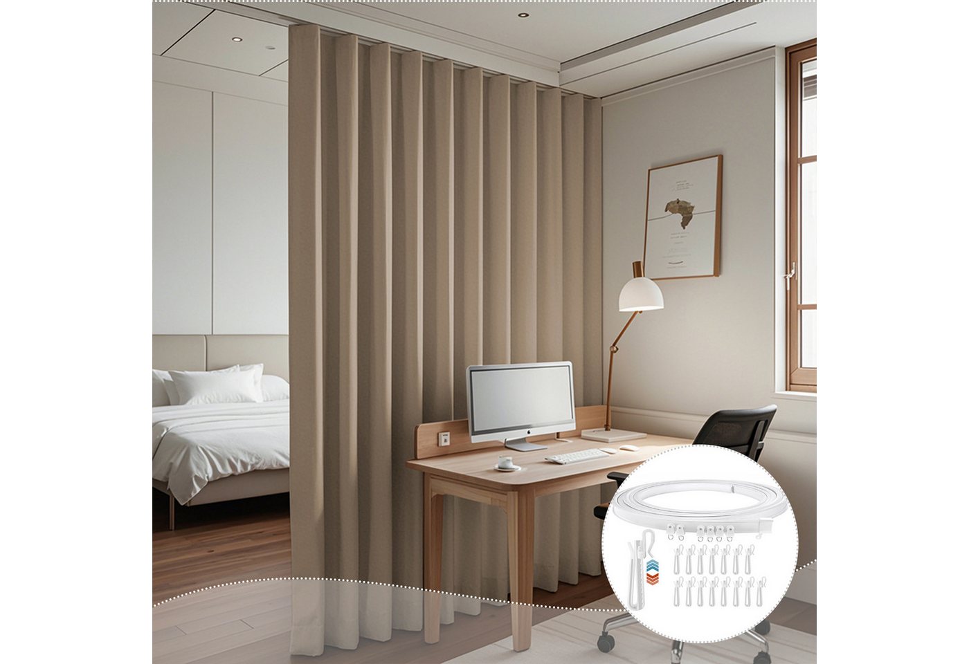 Jibenhome Scheibengardine Verdunkelungsvorhang mit Schiene, Extra Großer Raumteiler Vorhang, Privatsphäre Partition Home Décor von Jibenhome