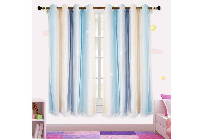 Jibenhome Schiebegardine 1/2 Paneele Doppelschicht Verdunkelungsvorhang Ösen (2 St), mit Sternen & Schleife von Jibenhome