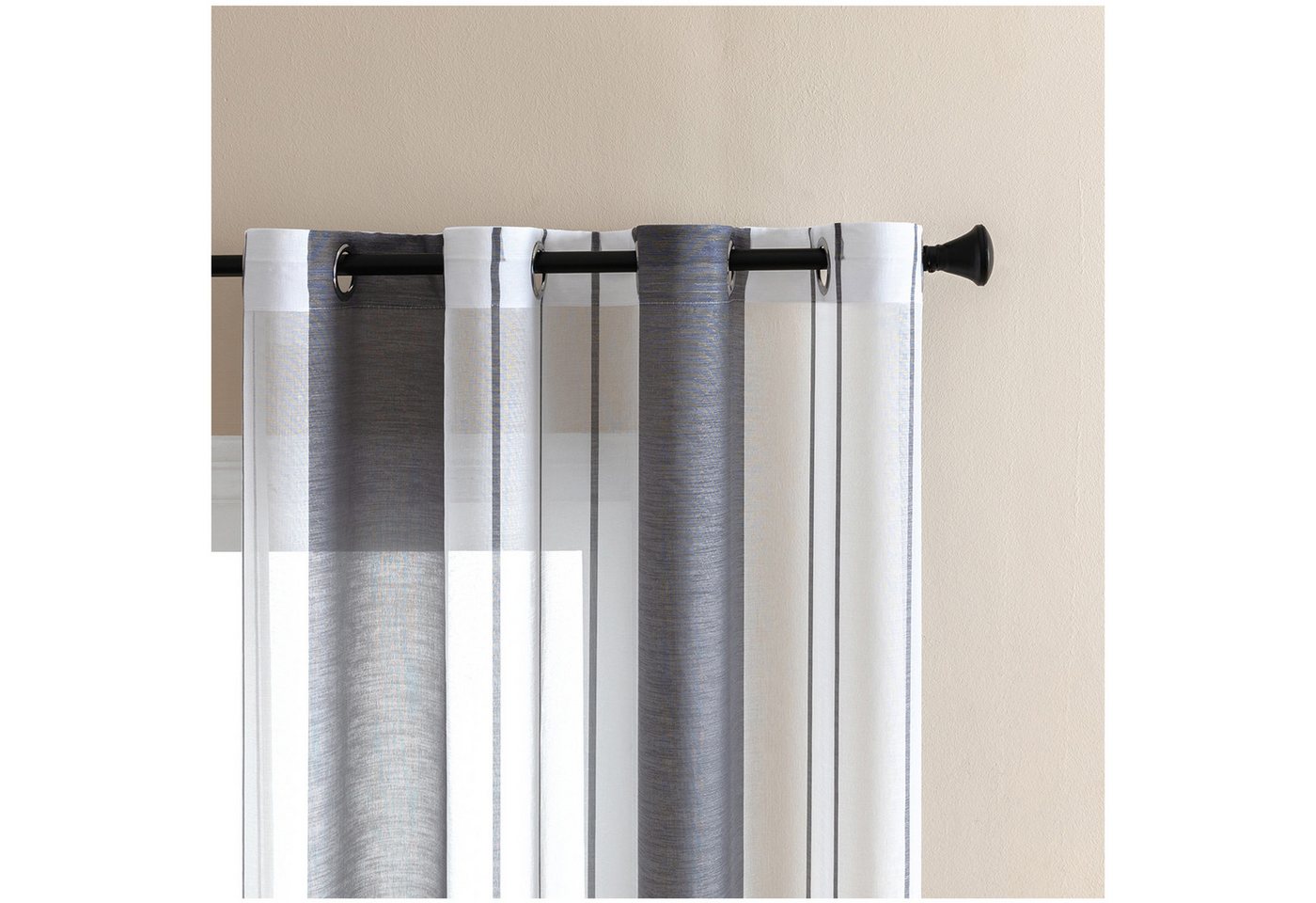 Jibenhome Schiebegardine 2er Set Vorhang Gestreifter,Ösen Gardine,Voile Fensterschal, Transparente Scheibengardine von Jibenhome