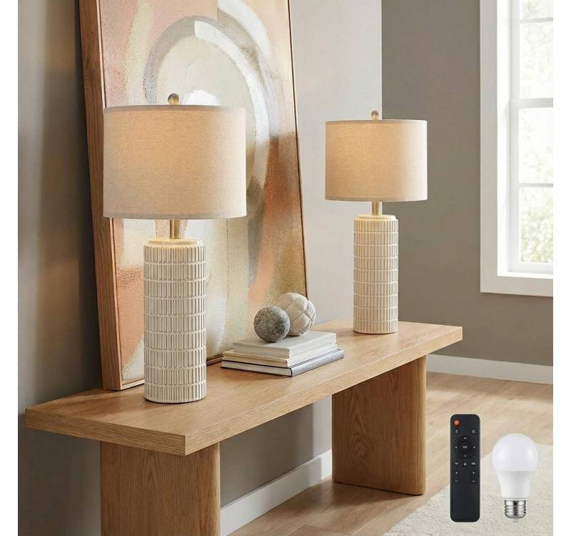 Jibenhome Schreibtischlampe Dimmable Leinenlampenschirm Keramiktischlampe mit Fernbedienung, 2er Set Nachtlicht für Schlafzimmer, Wohnzimmer, Büros Jibenhome Schreibtischlampe Dimmable Leinenlampenschirm Keramiktischlampe mit Fernbedienung, 2er Set Nachtlicht für Schlafzimmer, Wohnzimmer, Büros von Jibenhome