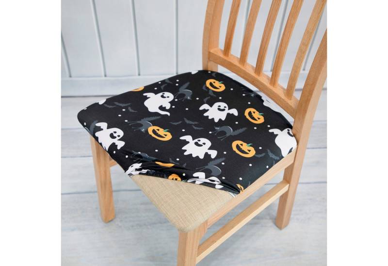Jibenhome Sitzflächenhusse Samt Stuhlhusse Stretch Sitzbezug Stuhlbezüge Halloween Dekoration, 1/2/4 Stück von Jibenhome