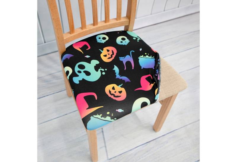 Jibenhome Sitzflächenhusse Samt Stuhlhusse Stretch Sitzbezug Stuhlbezüge Halloween Dekoration, 1/2/4 Stück von Jibenhome