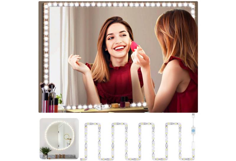 Jibenhome Spiegelleuchte 1M/4M flexible LED-Lichtstreifen Weiß LED-Kosmetikspiegel-Licht, USB, 1 M, LED fest integriert, Dimmbar, Memory Kein Spiegel von Jibenhome