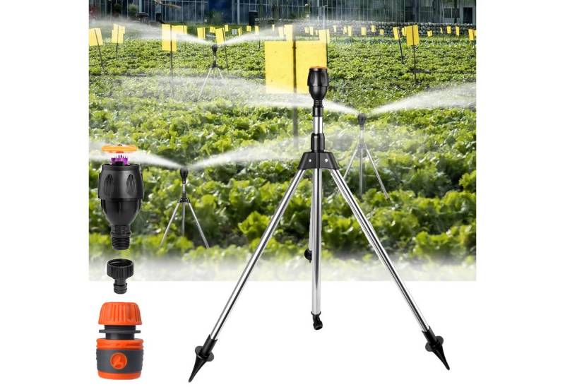 Jibenhome Sprühregner Kreisregner 360° Drehbarer Stativregner Sprinkler für Hof,Garten,Rasen, Schwar Teleskop-Wasserregner mit Stativ Basis von Jibenhome