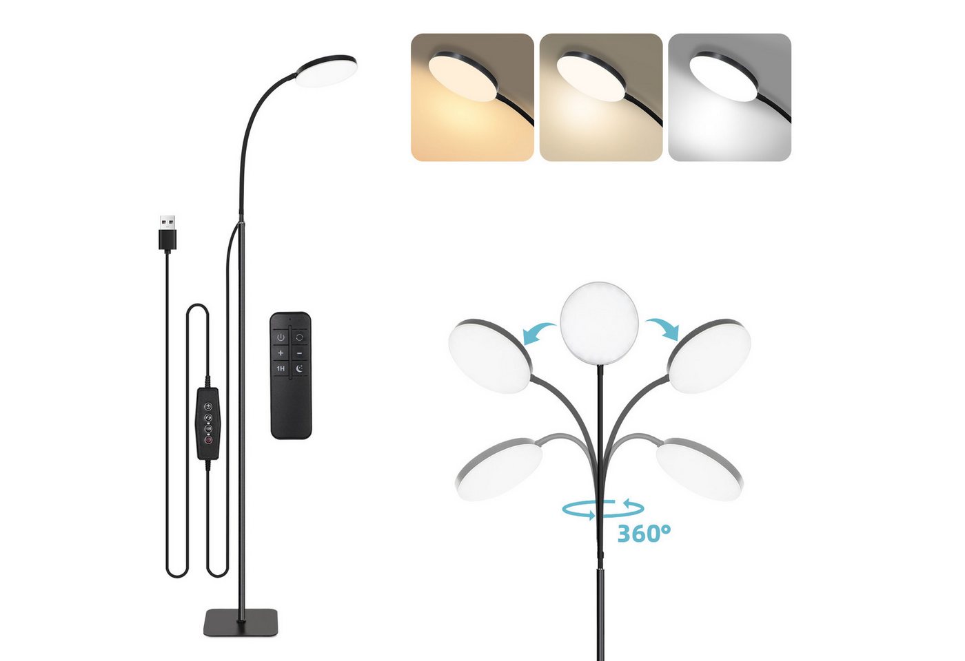 Jibenhome Stehlampe LED Stehlampe Wohnzimmer Dimmbar mit Fernbedienung,Höhenverstellbare, 3 Farben & 10 Helligkeiten,für Kinderzimmer, Büro, Wohnzimmer, Ecke von Jibenhome