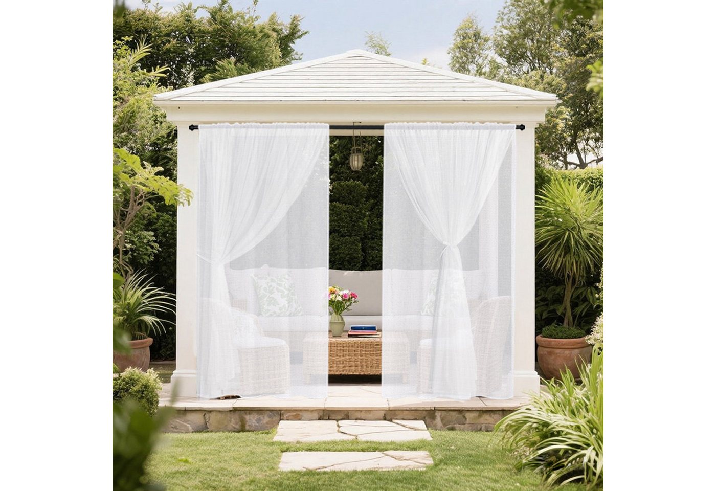 Jibenhome Vorhang Moskitonetz für Innen Außen,Outdoor Vorhang Wasserdicht,2-Lagen-Design, (2 St), transparent, Rod Pocket,Sonnenschutz & Sichtschutz,für Garten Balkon Terras von Jibenhome