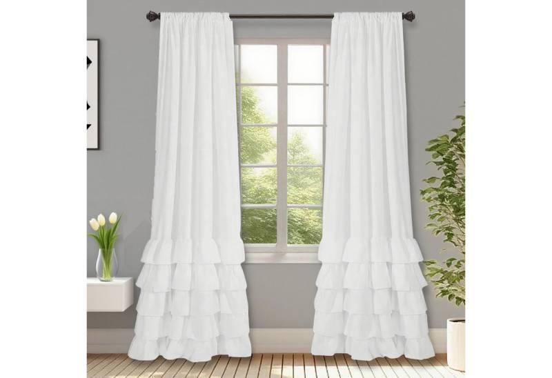 Jibenhome Vorhang Transparent Gardine Weiße Retro Fenstervorhang mit Rüschen,Boho (1 St), Stangentasche von Jibenhome