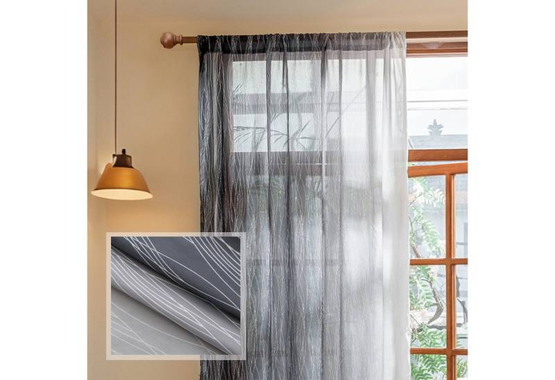 Jibenhome Vorhang Transparenter Gardine 2 Stück, Ombré Schwarz-Grau-weiß, Stangentasche von Jibenhome