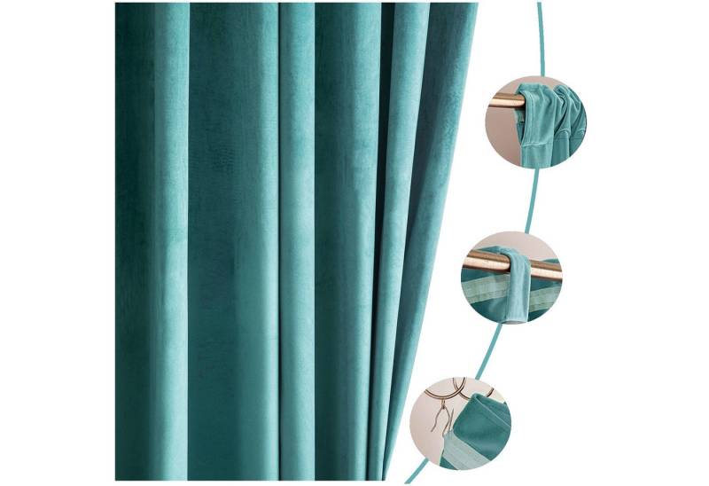Jibenhome Vorhang Verdunklungsvorhang Blickdicht Samtvorhang Kräuselband Stangendurchzug (2 St), Thermovorhang Schlafzimmer Wohnzimmer Restaurant Minttürkis 132x213cm von Jibenhome