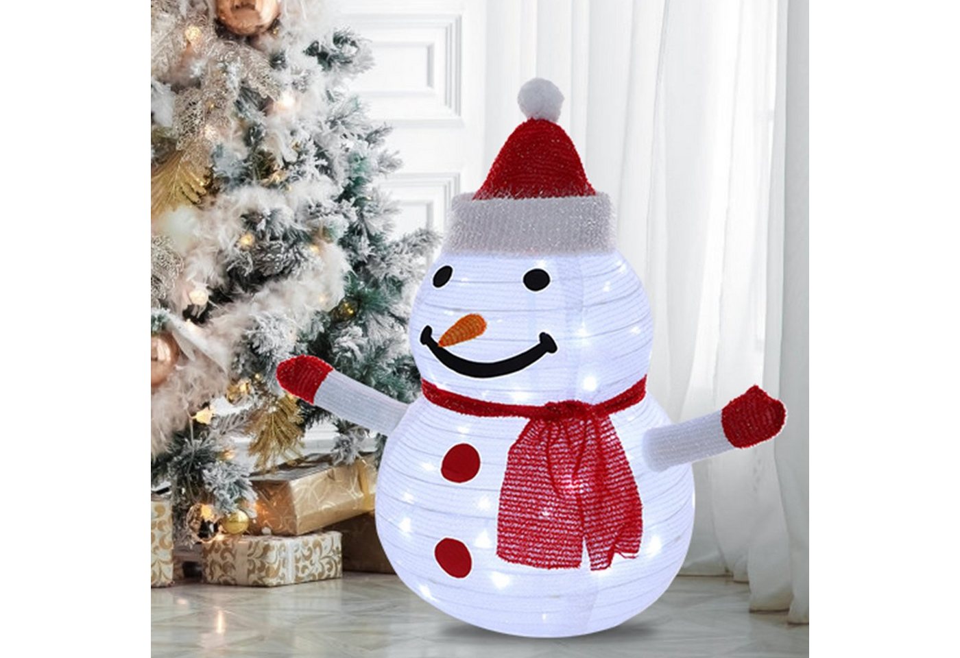 Jibenhome Weihnachtsfigur LED Weihnachts Snowman 40 LEDs, 60cm Hoch, Batteriebetrieben, Timer von Jibenhome